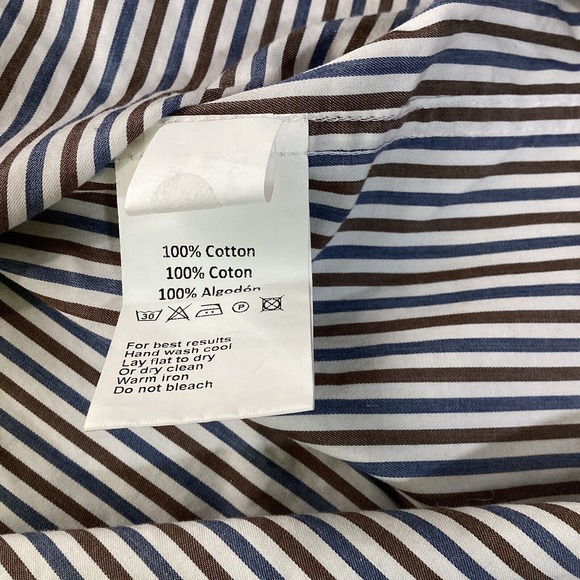 Peter Millar Dress Shirt Mens 2XL Blue Brown White Striped Button Up Flex Finish - Picture 5 of 7